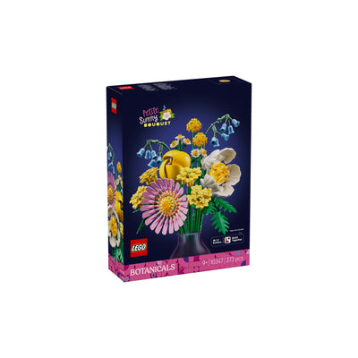 Bouquet di fiori estivi visione con prospettiva laterale della scatola del set lego