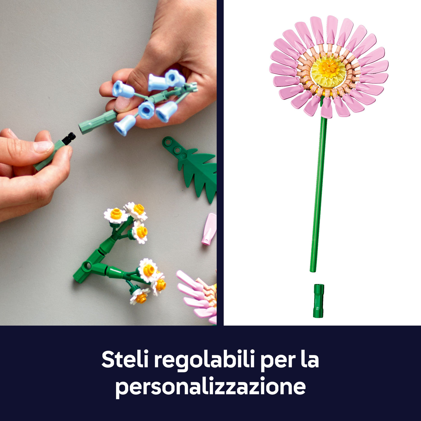 Bouquet di fiori estivi visione dettaglio steli regolabili per la personalizzazione