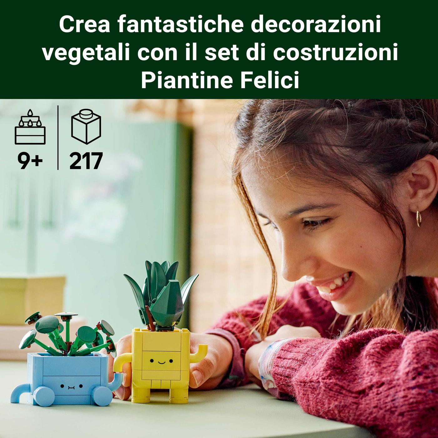 Piantine felici fotografia promozionale "Crea fantastiche decorazioni vegetali con il set di costruzioni Piantine Felici"