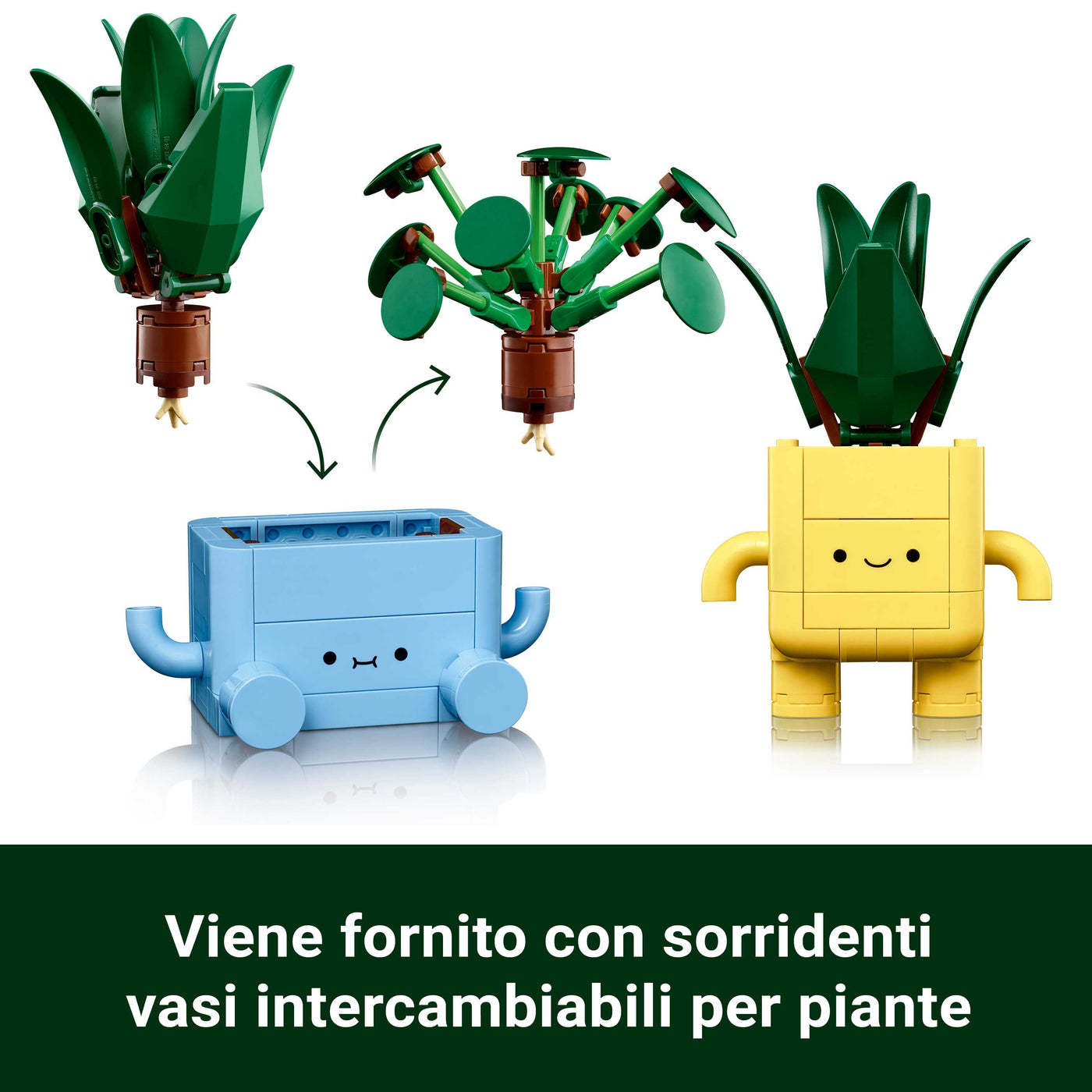 Piantine felici visione dettaglio "Viene fornito con sorridenti vasi intercambiabili per piante"