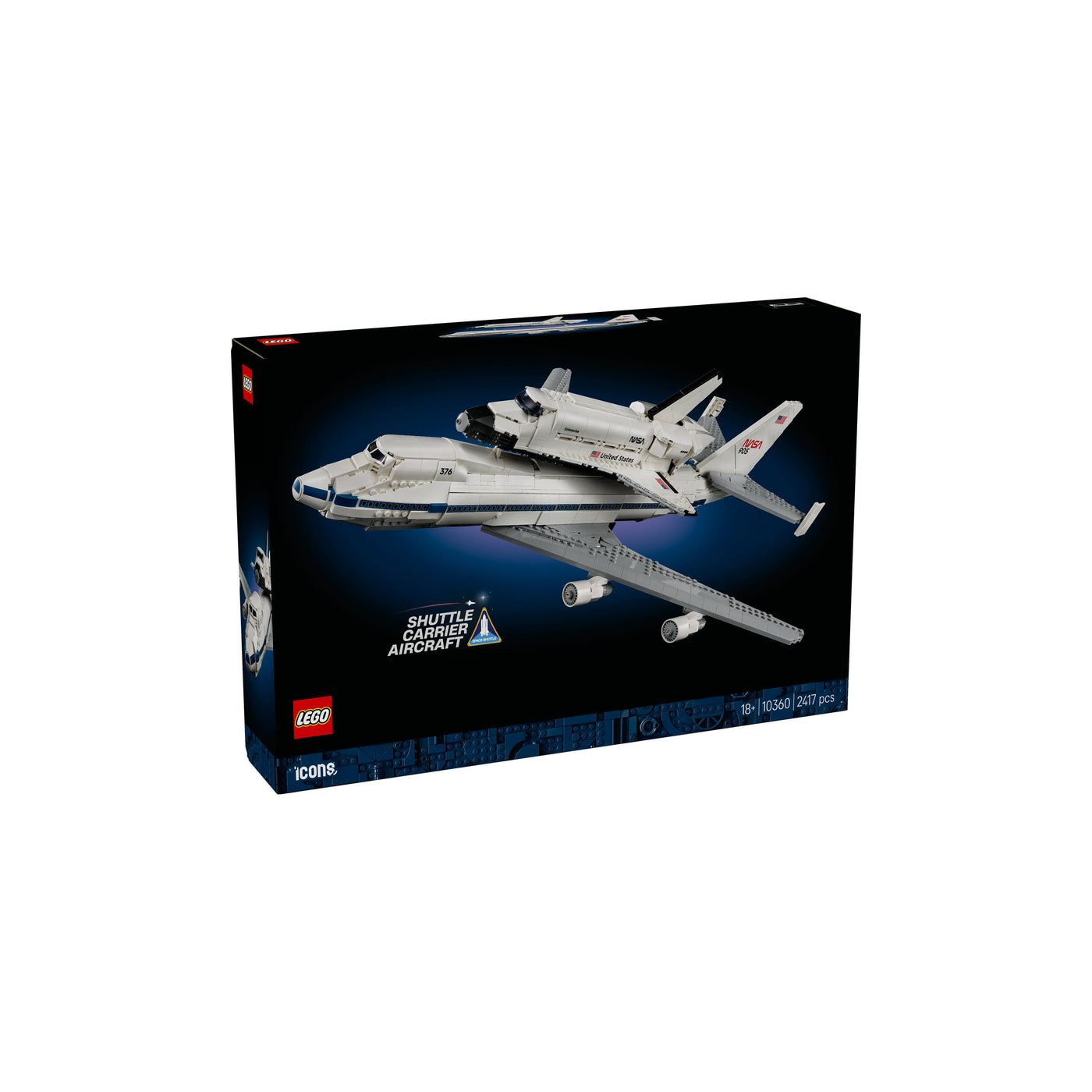 Trasportatore di shuttle visione con prospettiva laterale della scatola del set lego