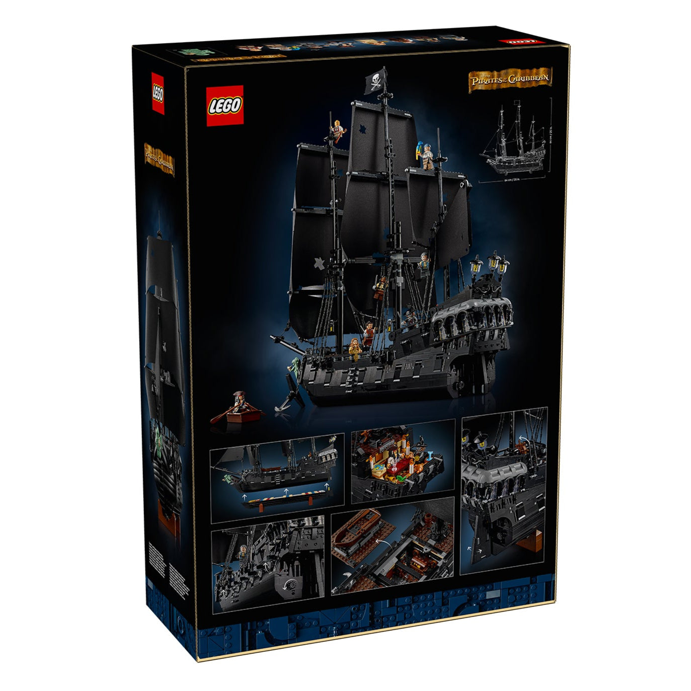 Nave pirata del Capitano Jack Sparrow visione con prospettiva laterale del retro della scatola del set lego 