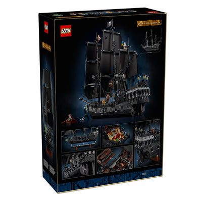 Nave pirata del Capitano Jack Sparrow visione con prospettiva laterale del retro della scatola del set lego 