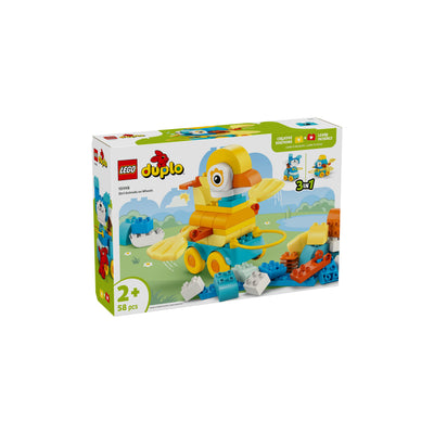 Animali su ruote 3 in 1 visione con prospettiva laterale della scatola del set duplo