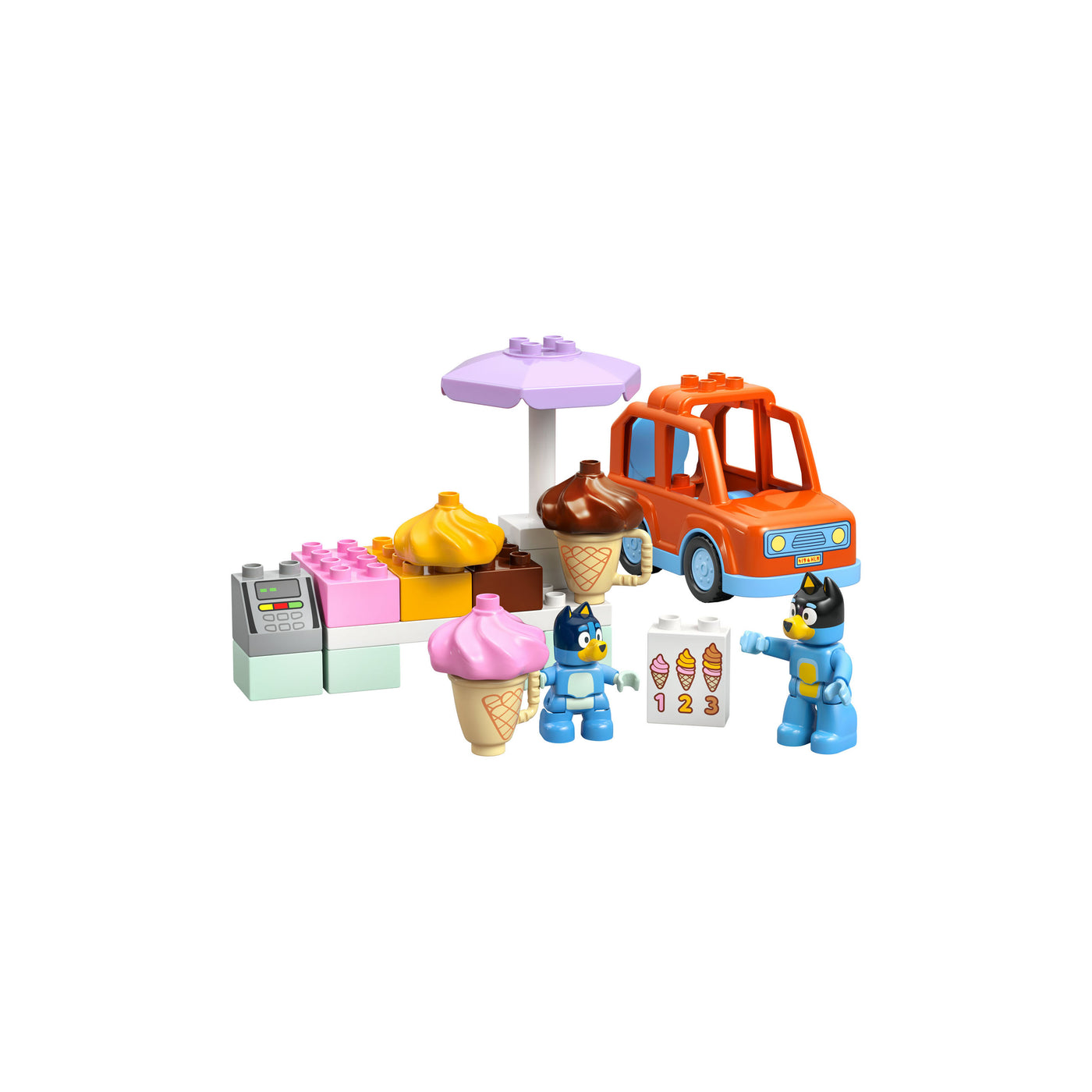 Visita alla gelateria di Bluey visione con prospettiva laterale del set lego costruito