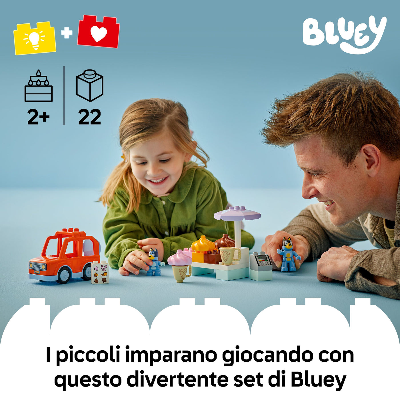 Visita alla gelateria di Bluey fotografia promozionale "I piccoli imparano giocando con questo divertente set di Bluey"