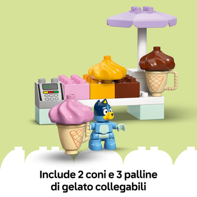 Visita alla gelateria di Bluey visione dettaglio coni e palline gelato collegabili