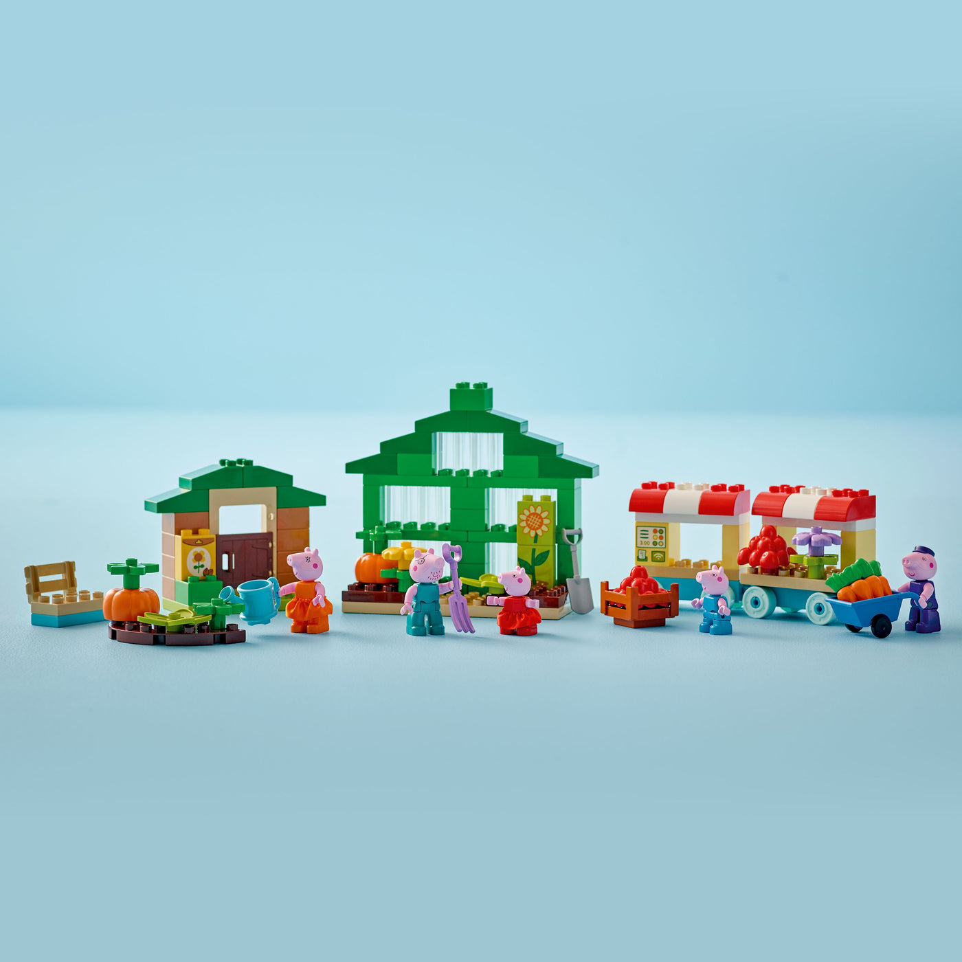 Il giardino e la serra di Nonno Pig fotografia del set lego costruito orizzontalmente