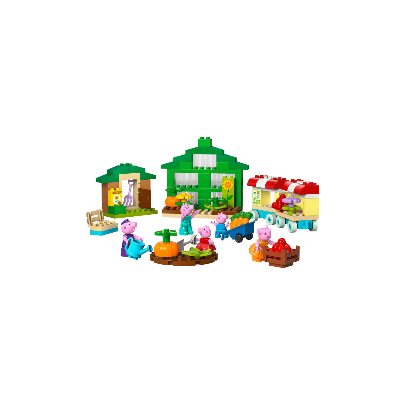 Il giardino e la serra di Nonno Pig visione frontale del set duplo costruito