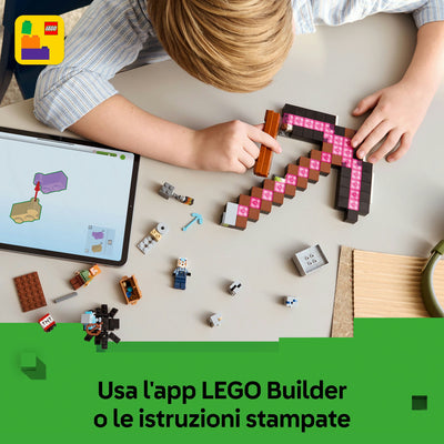 La miniera delle piccozze fotografia promozionale "Usa l'App LEGO Builder o le istruzioni stampate"