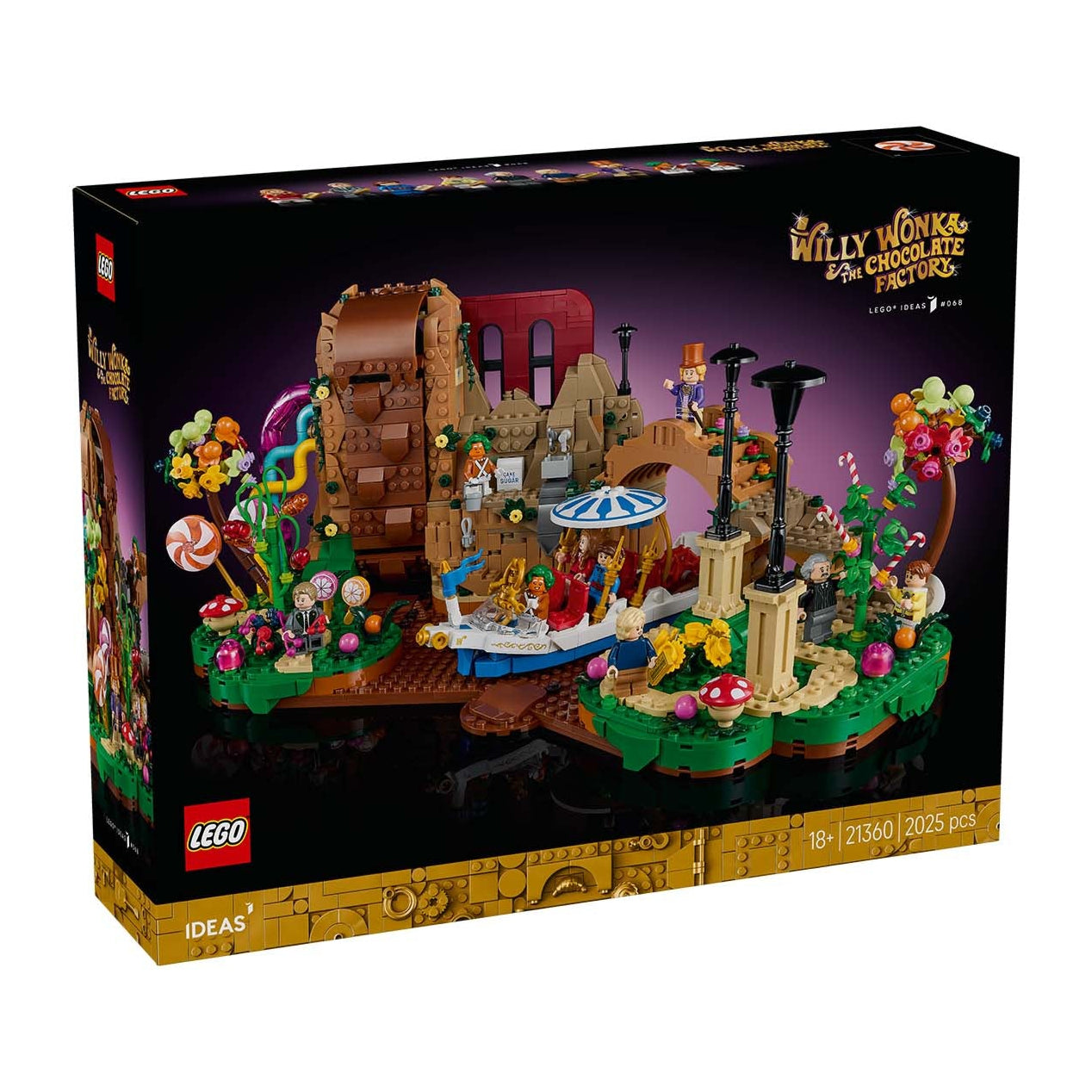 Willy Wonka e la fabbrica di cioccolato visione con prospettiva della scatola del set lego