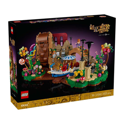 Willy Wonka e la fabbrica di cioccolato visione con prospettiva della scatola del set lego