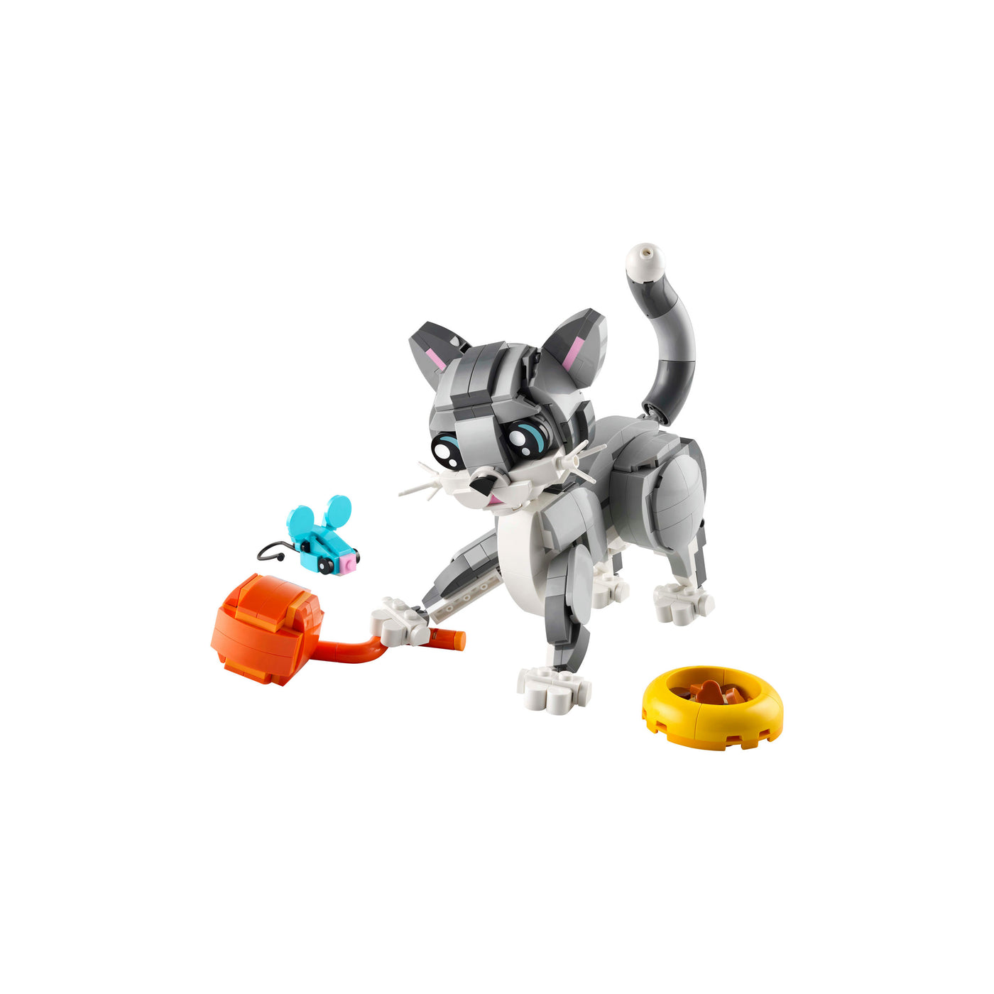Gatto giocoso visione con prospettiva laterale del set lego