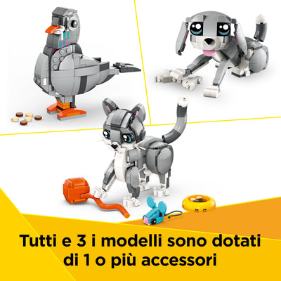 Gatto giocoso visione dettaglio 3 modelli creabili con il set lego