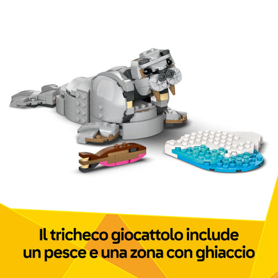 Animali selvatici: maestoso rinoceronte con uccelli fotografia promozionale "Il tricheco giocattolo include un pesce e una zona con ghiaccio"