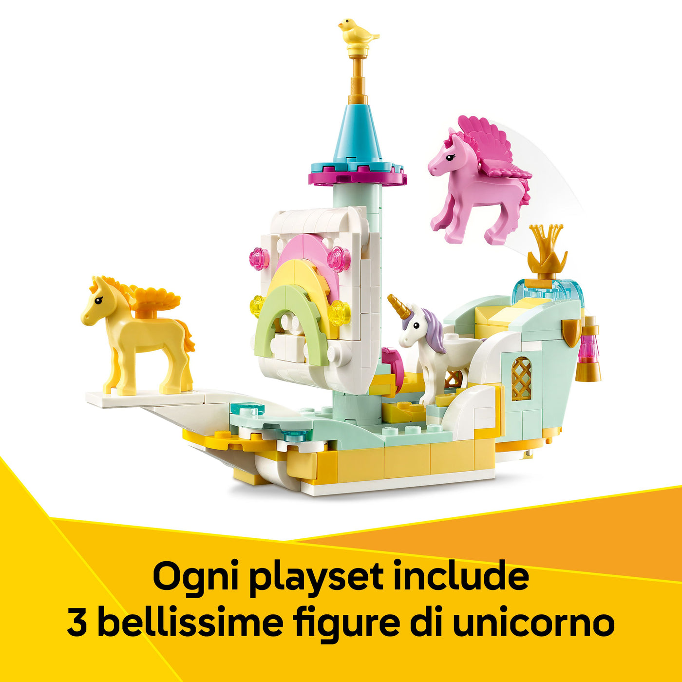 Castello degli unicorni visione dettaglio figure di unicorno incluse nel set lego