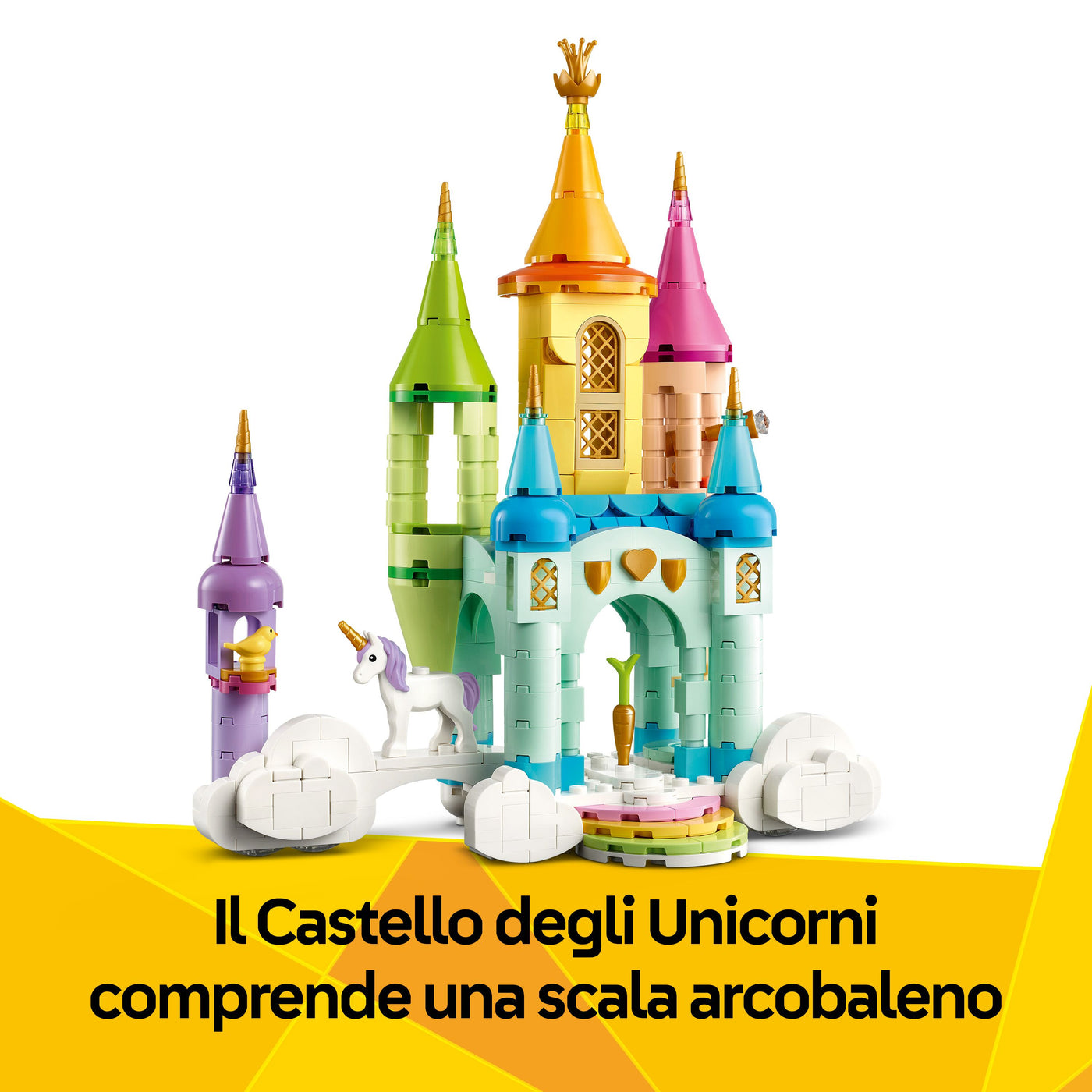 Castello degli unicorni visione dettaglio scala arcobaleno inclusa nel set lego