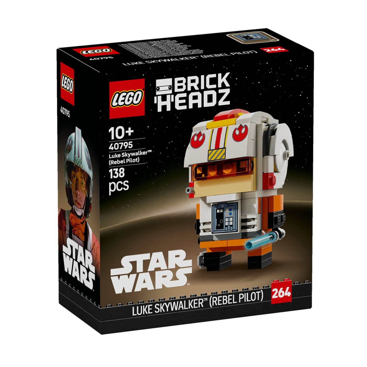 Luke Skywalker (pilota ribelle) visione con prospettiva laterale della scatola del set lego