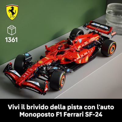 Monoposto F1 Ferrari SF-24 fotografia del set lego costruito in ambiente domestico da esposizione