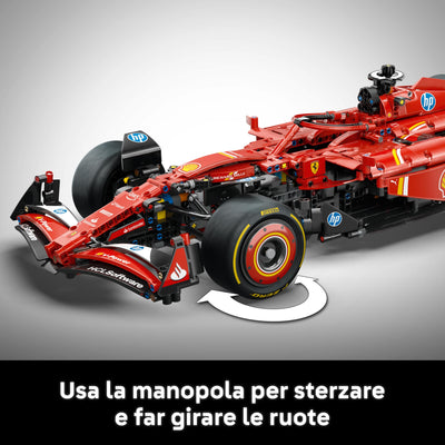 Monoposto F1 Ferrari SF-24 visione dettaglio ruote e sterzo