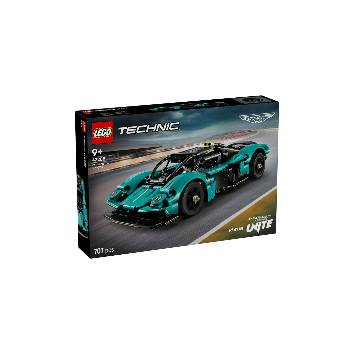 Aston Martin Valkyrie visione con prospettiva laterale della scatola del set lego