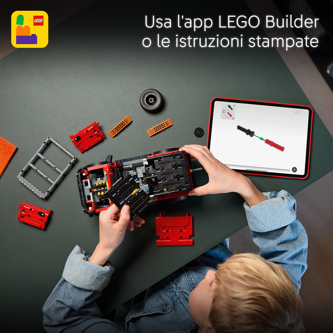 SUV Ford Bronco® fotografia dall'alto del set lego in costruzione "Usa l'app LEGO Builder o le istruzioni stampate"