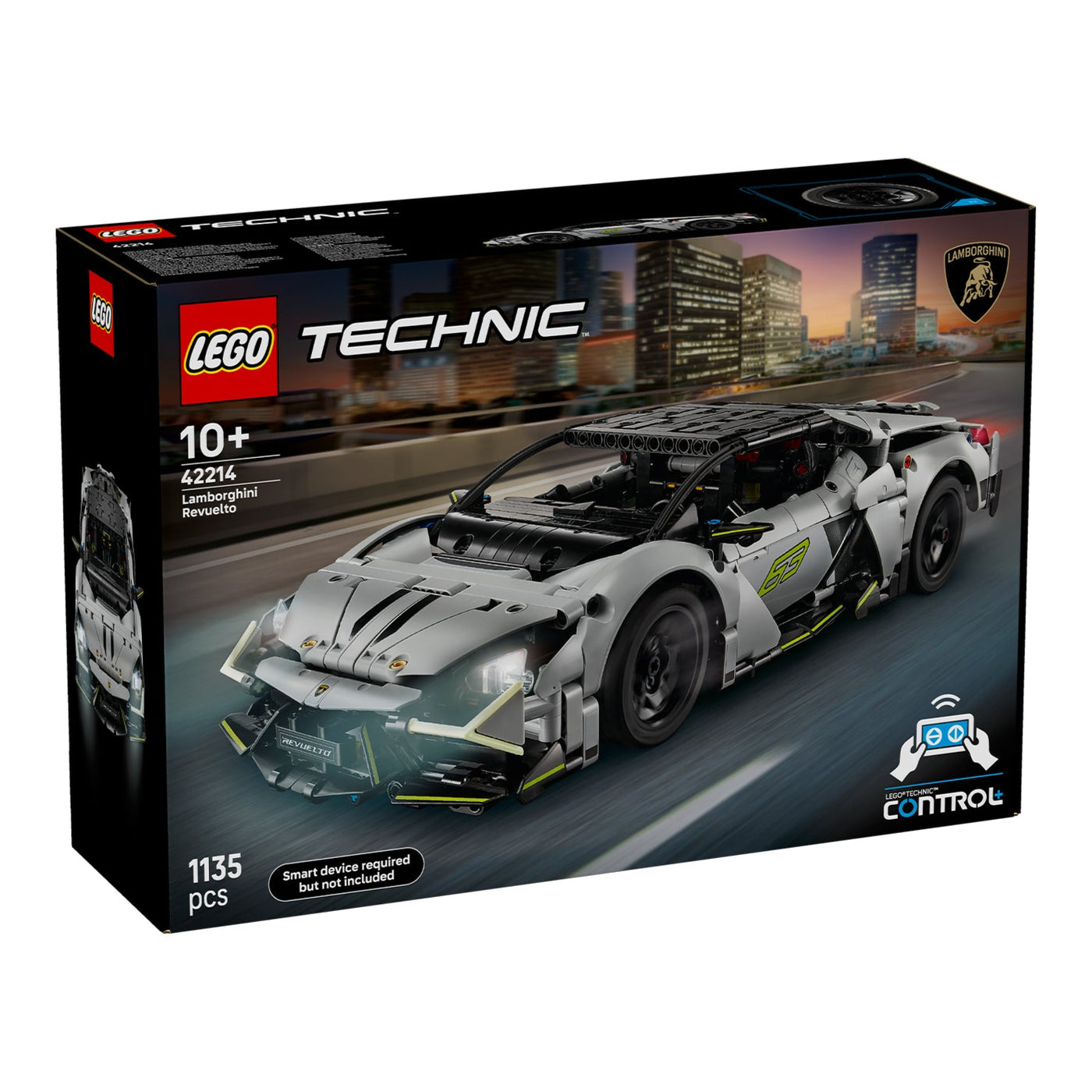 Super Sports Car Lamborghini Revuelto visione con prospettiva laterale della scatola del set lego