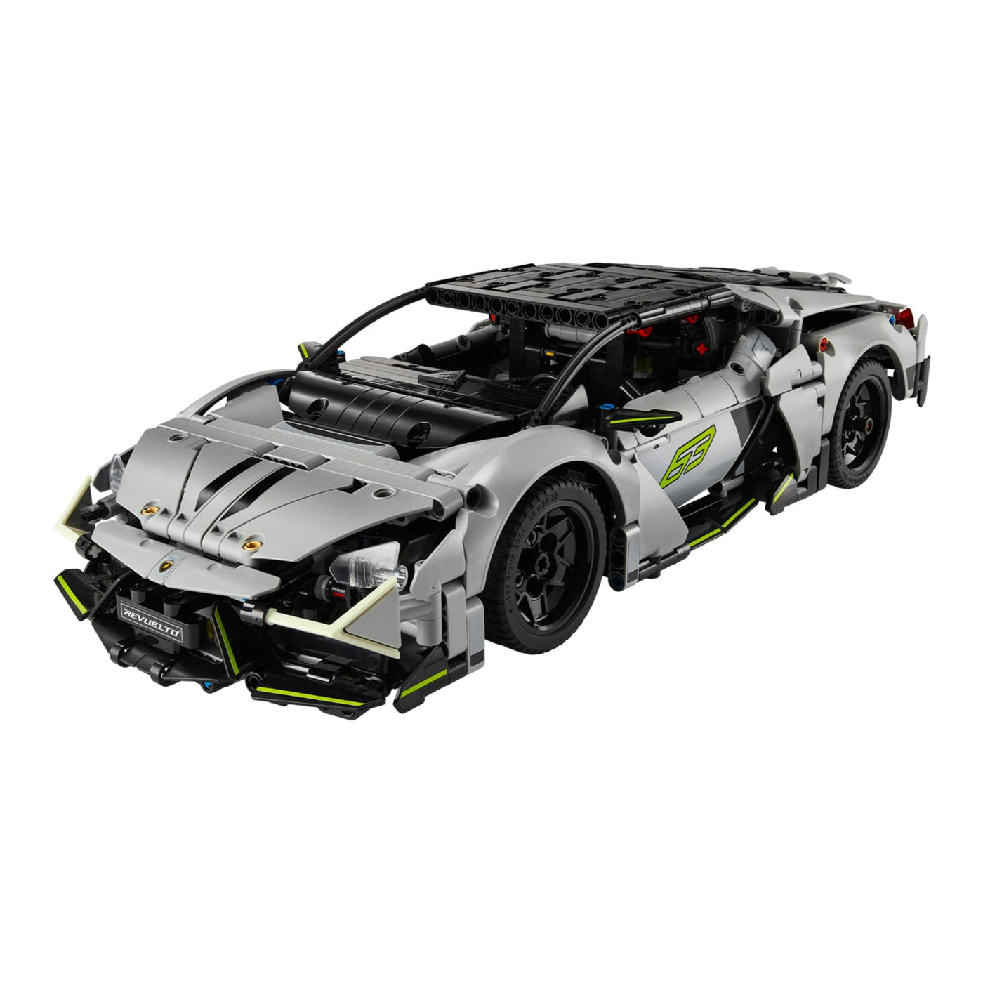 Super Sports Car Lamborghini Revuelto visione con prospettiva laterale del set lego costruito
