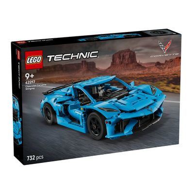 Chevrolet Corvette Stingray Blu visione con prospettiva laterale della scatola del set lego