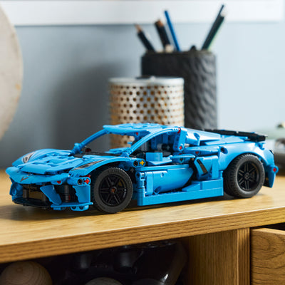 Chevrolet Corvette Stingray Blu fotografia del set lego costruito in ambiente domestico da esposizione