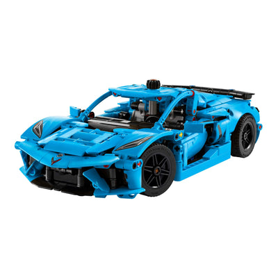 Chevrolet Corvette Stingray Blu visione con prospettiva laterale del set lego costruito