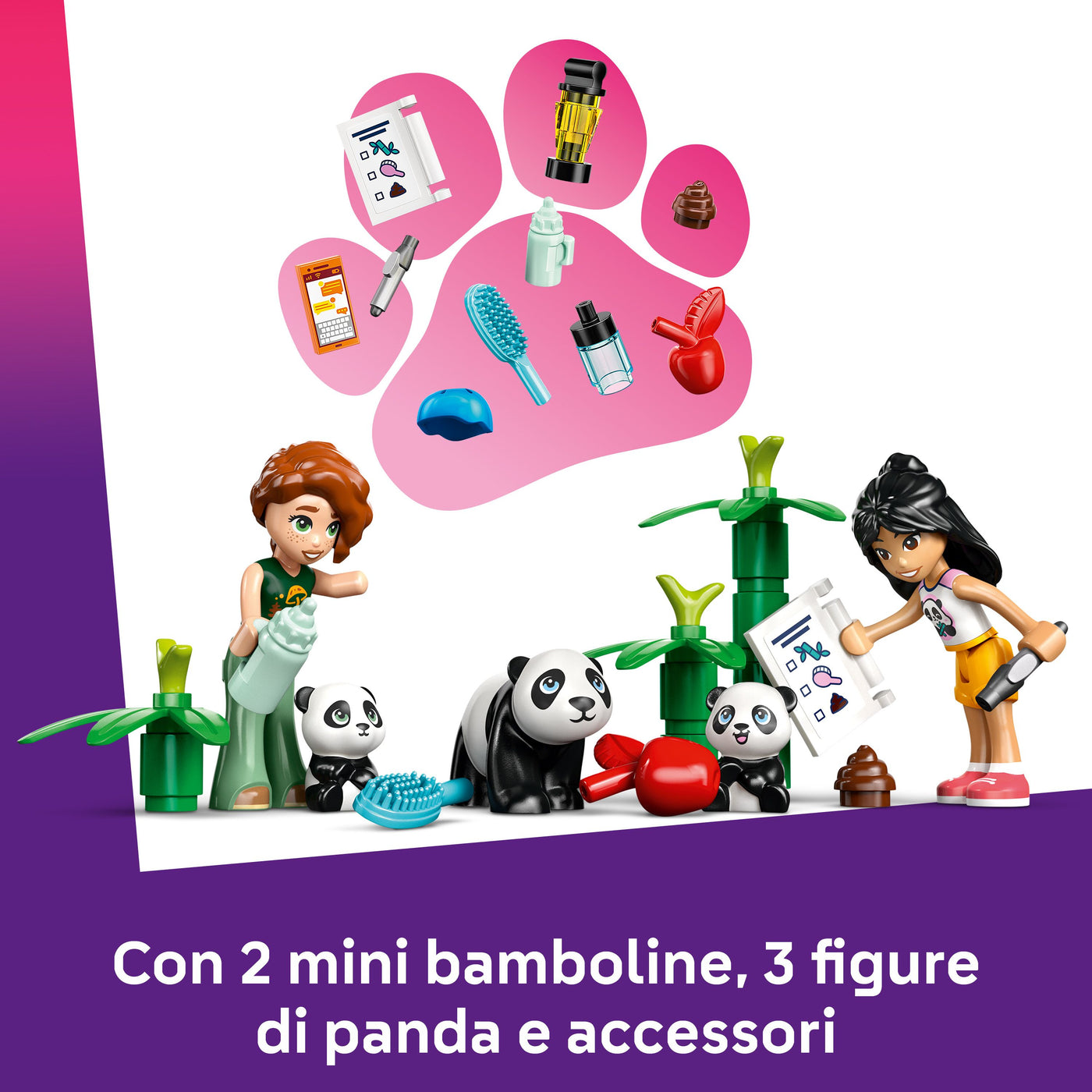 Il Santuario dei Panda visione dettaglio mini bamboline e accessori inclusi nel set
