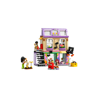 Negozio di musica e appartamento visione frontale del set lego costruito