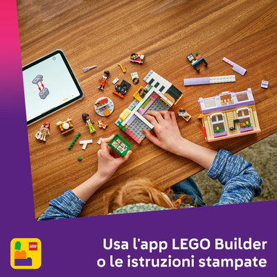 Negozio di musica e appartamento fotografia dall'alto del set lego in costruzione "Usa l'app LEGO Builder o le istruzioni stampate"