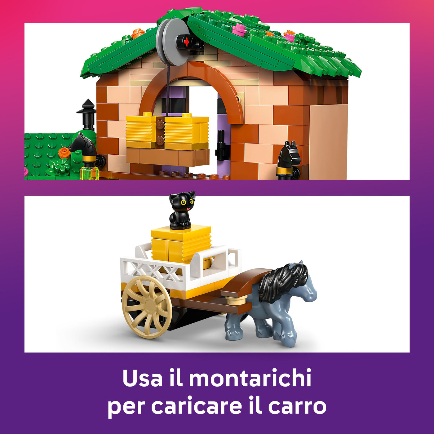 Ranch e scuderia dei pony visione dettaglio mantacarichi e carro inclusi nel set lego