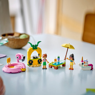 Pool Party con unicorno e fenicottero fotografia set lego con disposizione orizzontale