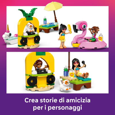Pool Party con unicorno e fenicottero fotografia promozionale "Crea storie di amicizia per i personaggi"