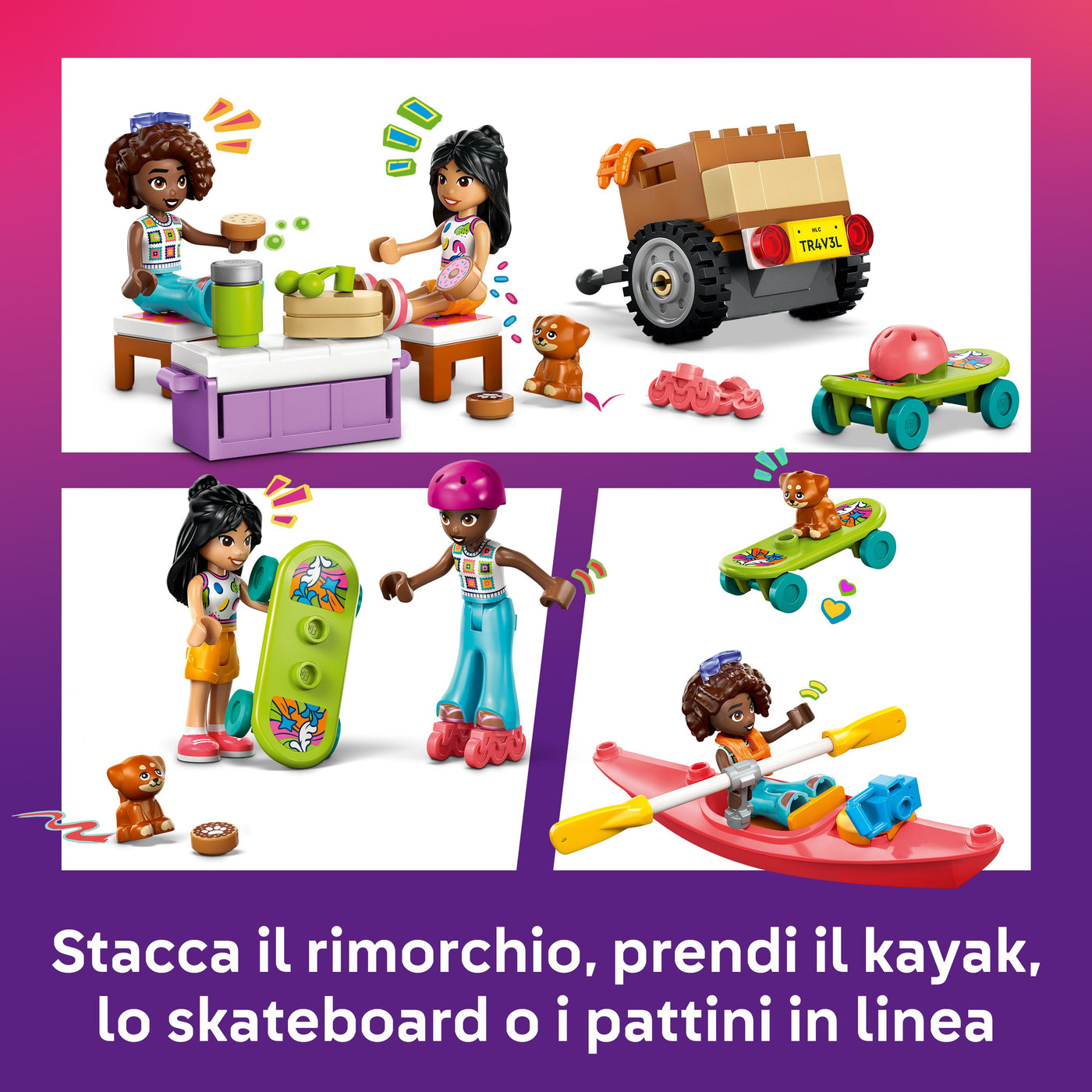 Viaggio in auto con il cucciolo visione dettaglio accessori inclusi nel set lego