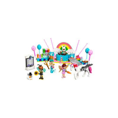 Party in costume con unicorno e fatina visione frontale del set lego costruito