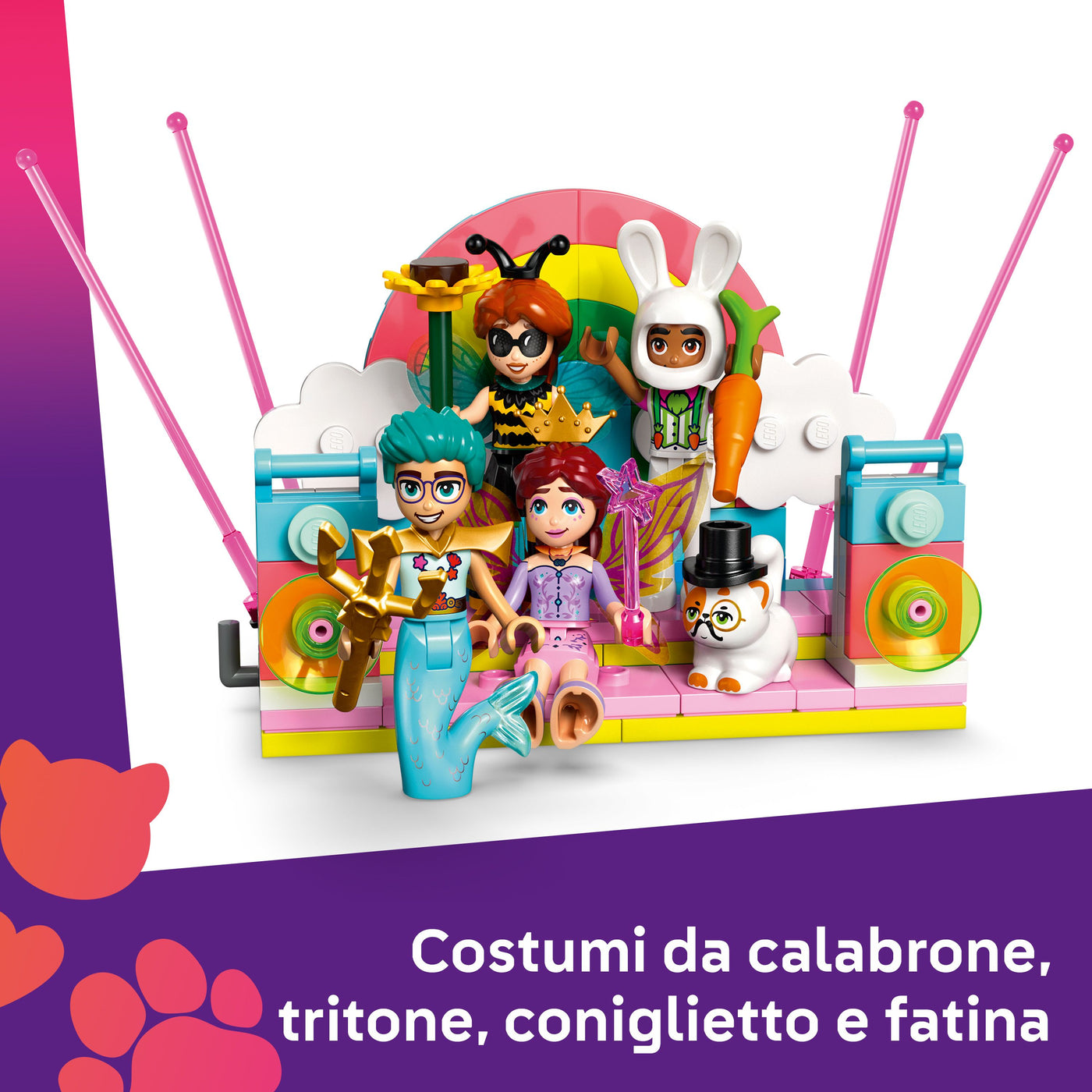 Party in costume con unicorno e fatina visione dettaglio mini bamboline incluse nel set lego