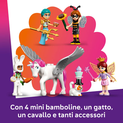 Party in costume con unicorno e fatina fotografia promozionale "con 4 mini bamboline, un gatto, un cavallo e tanti accessori"