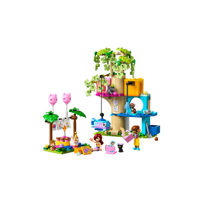 Festa di compleanno felina e Casa sull’albero visione con prospettiva laterale del set lego costruito