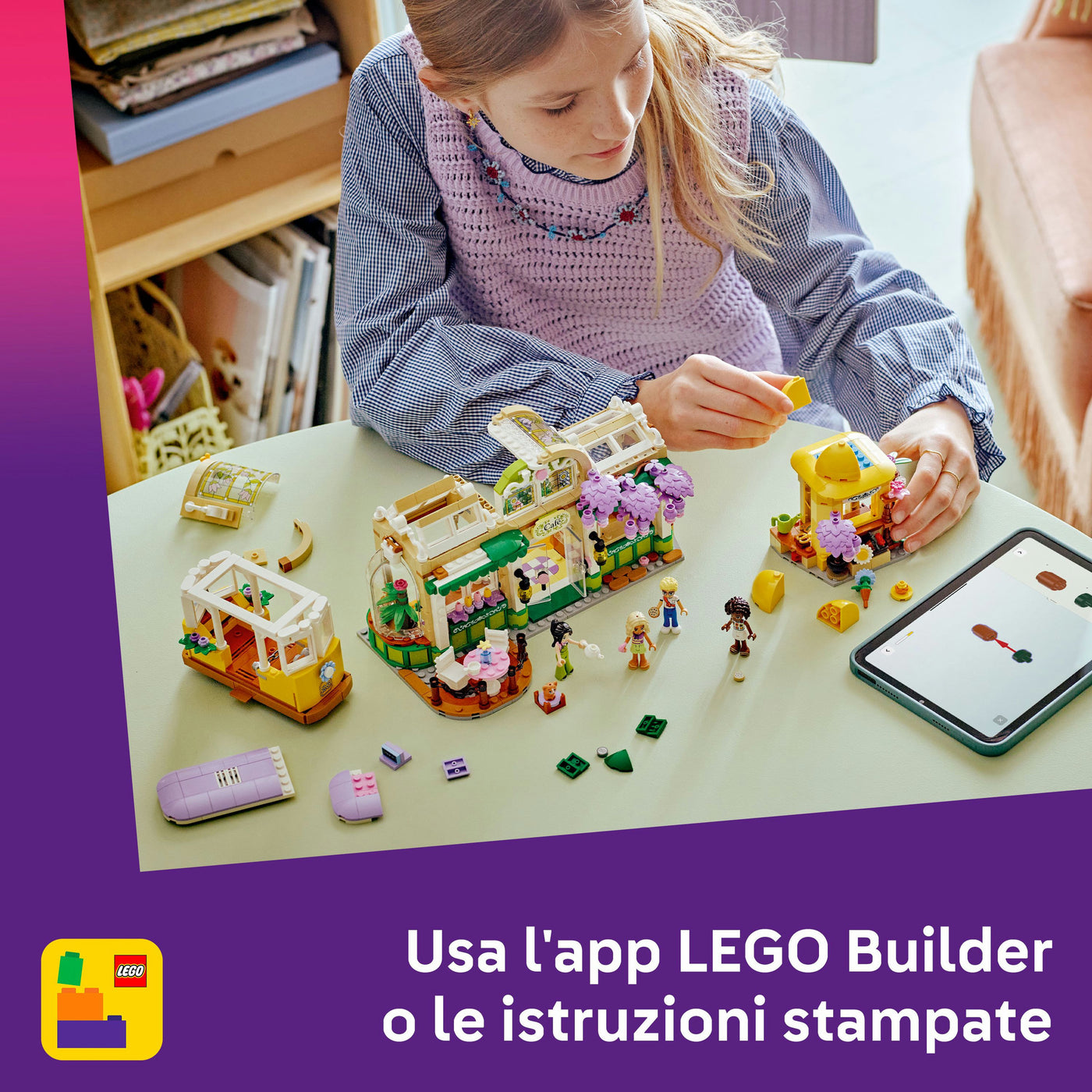 Caffè delle piante e Negozio di fiori fotografia promozionale "Usa l'app LEGO Builder o le istruzioni stampate"