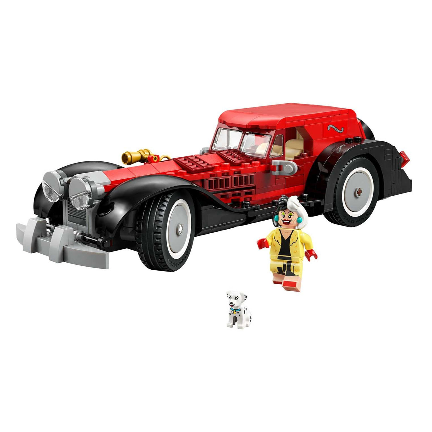 Auto di Crudelia De Mon visione con prospettiva laterale del set lego costruito
