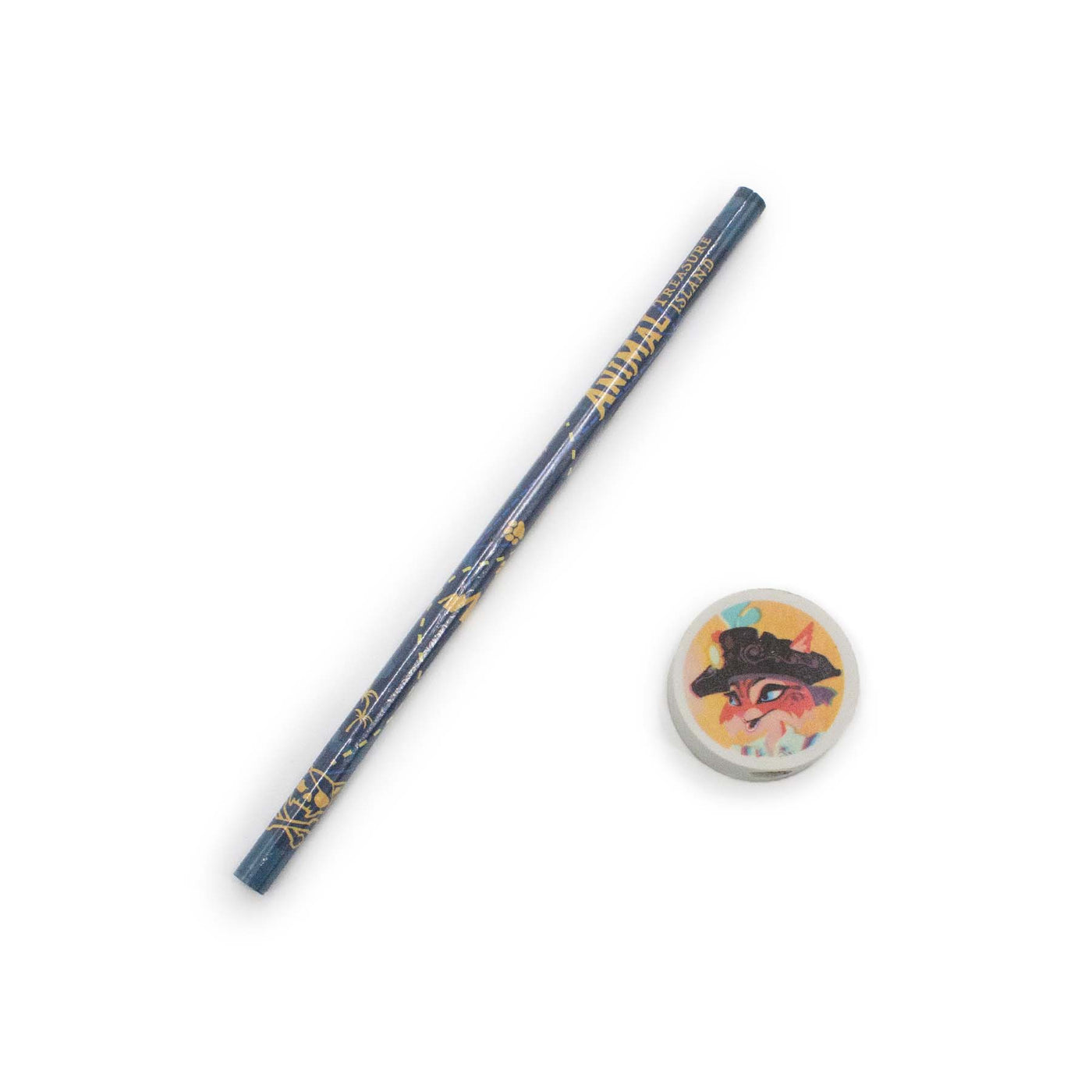 Matita con gomma di Animal Treasure Island blu Nine Lives visione con gomma e matita separate