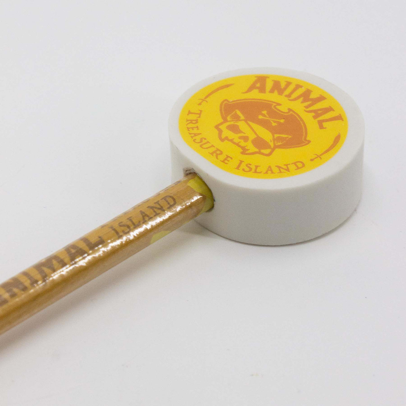Matita con gomma di Animal Treasure Island gialla con logo visione dettaglio gomma