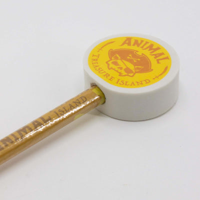 Matita con gomma di Animal Treasure Island gialla con logo visione dettaglio gomma