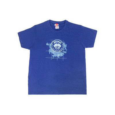 T-Shirt Animal Treasure Island colore blu con stampa azzura del lgoo dell'attrazione, visione frontale