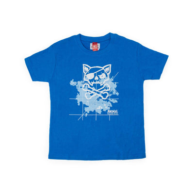 T-Shirt Animal Treasure Island colore azzurro con stampa bianca del lgoo dell'attrazione, visione frontale