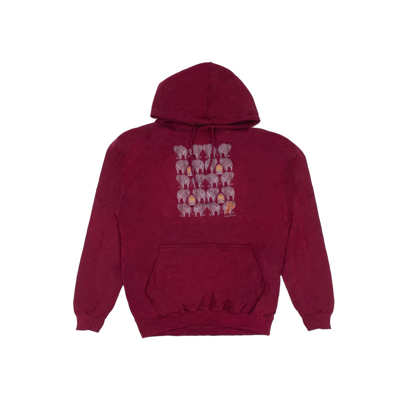 Felpa con cappuccio Jungle Rapids colore bordeaux visione frontale